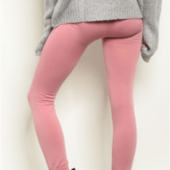 Mauve Fleece High Waisted leggings - Picture 3 of 4